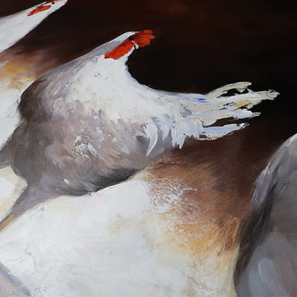 Canvas schilderij 'De vier kippen'