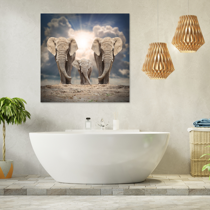 Aluart schilderij 'Elephant family on the road'