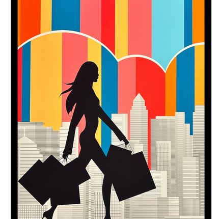 Ingelijste poster 'shopping woman'