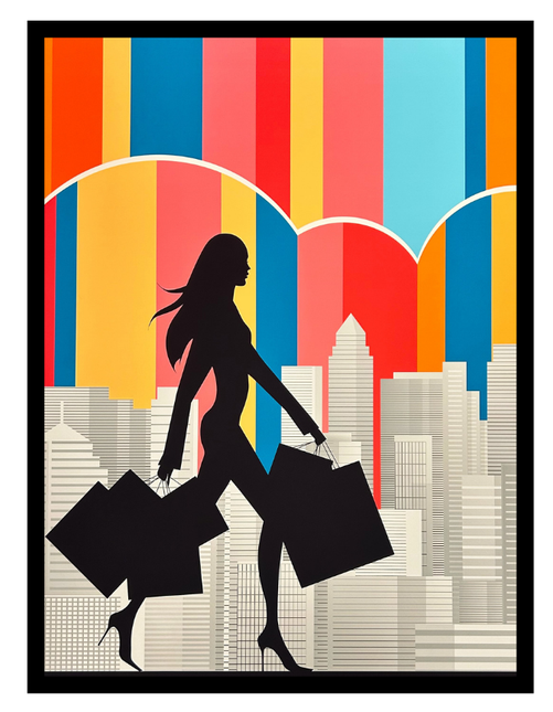 Ingelijste poster 'shopping woman'