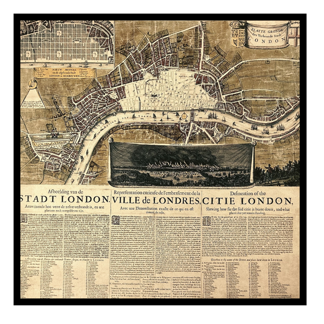 Ingelijste poster 'Map of London 1666'