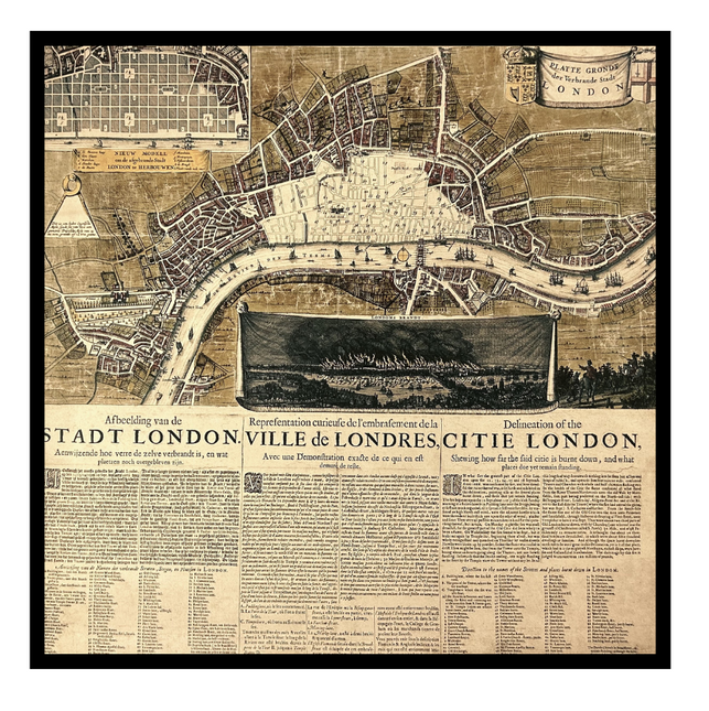 Ingelijste poster 'Map of London 1666'