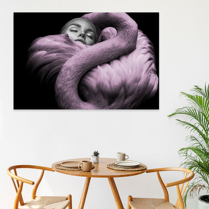 Aluart schilderij 'Vrouw met flamingo'