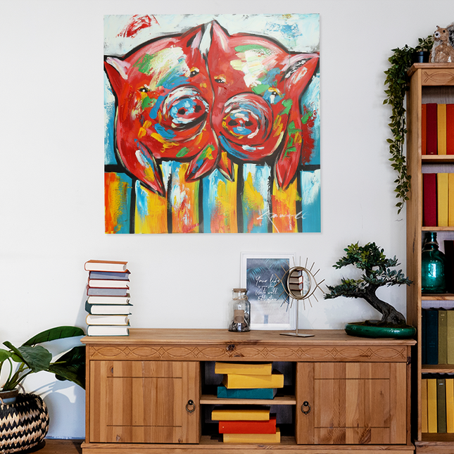 Canvas schilderij 'De kleurrijke varkens'