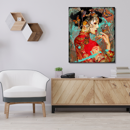Leather dibond schilderij 'Asian Love I'