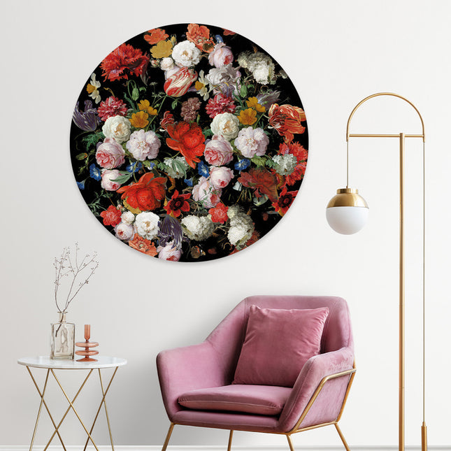 Aluart schilderij 'Vintage Bloemen Cirkel'