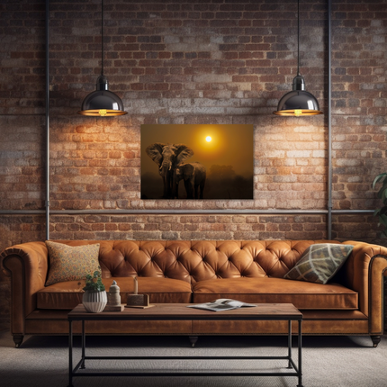 Aluart schilderij 'Olifanten Tijdens Zonsopkomst'
