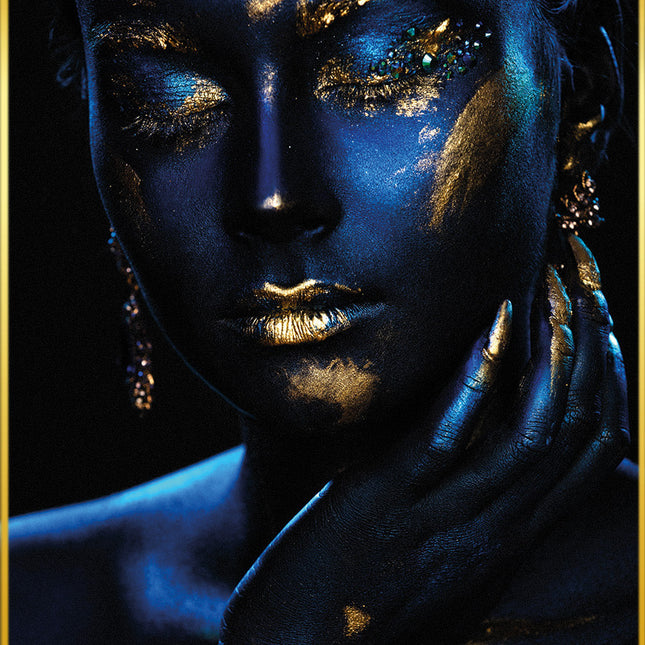 Ingelijste Glasschilderij 'Blue Gold Creativity'