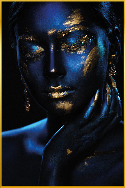 Ingelijste Glasschilderij 'Blue Gold Creativity'