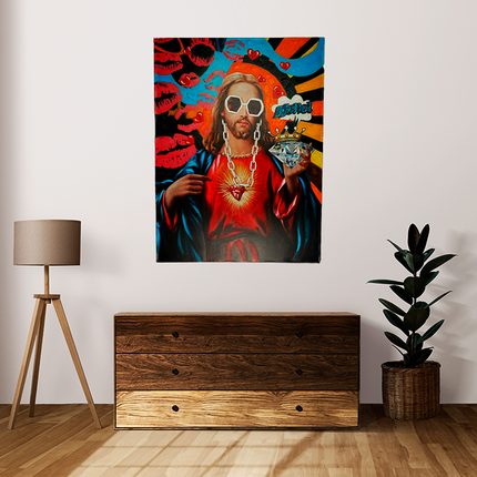 Canvas Handgeschilder 'Hipster Jesus'