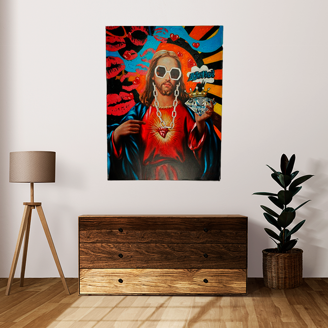 Canvas Handgeschilder 'Hipster Jesus'
