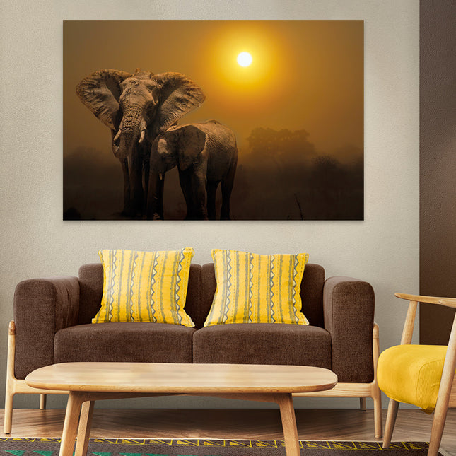Aluart schilderij 'Olifanten Tijdens Zonsopkomst'