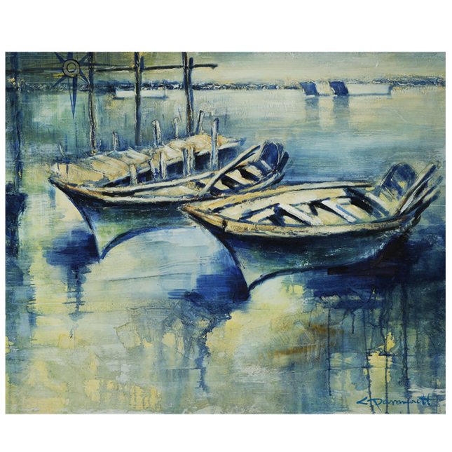 Canvas schilderij Mondiart 'Roeiboten'