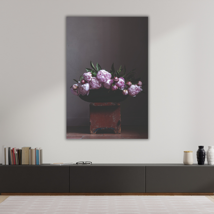 Aluart schilderij 'Pioenrozen in platte schaal'