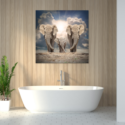 Aluart schilderij 'Elephant family on the road'