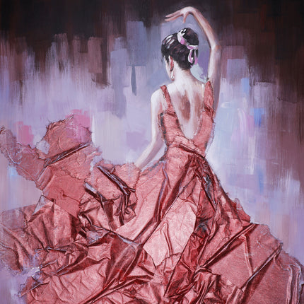 Canvas schilderij 'De vrouw in de rode baljurk'