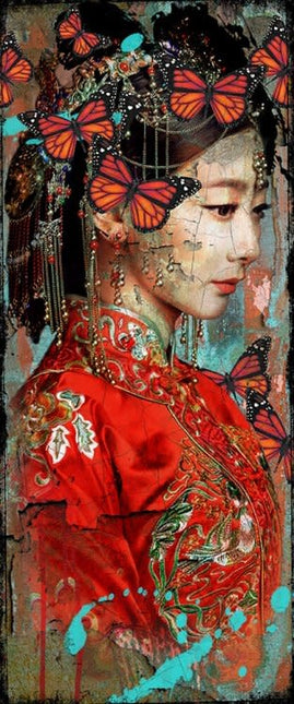 Leather dibond schilderij 'Geisha I'