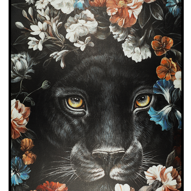 Canvas schilderij Mondiart 'Zwarte panter in baklijst'