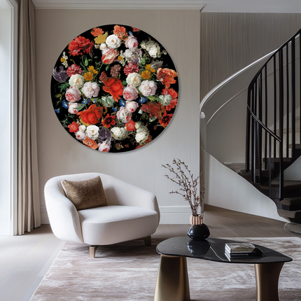 Aluart schilderij 'Vintage Bloemen Cirkel'