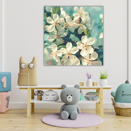 Aluart schilderij 'Witte bloesems'