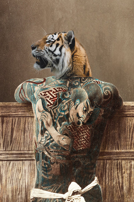 Schilderij 'Tiger with tattoos'