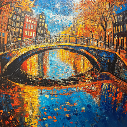 Schilderij 'Amsterdamse grachten in Vincent van Gogh stijl