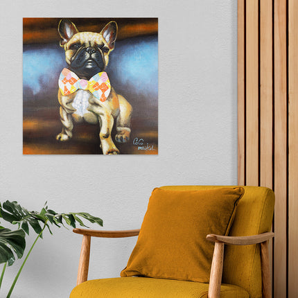 Canvas schilderij 'Hond met strik