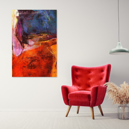 Aluart schilderij 'Abstract rood blauw tinten'