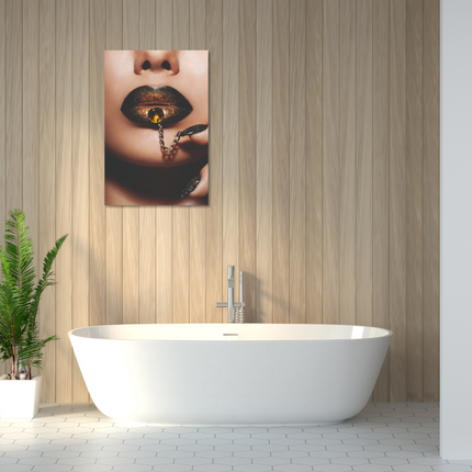 Aluart schilderij 'Golden lips with chain'