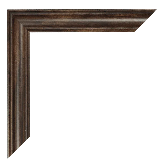 hoekstuk van klassieke donkerbruine houten fotolijst met diepe groeven en verfijnde afwerking