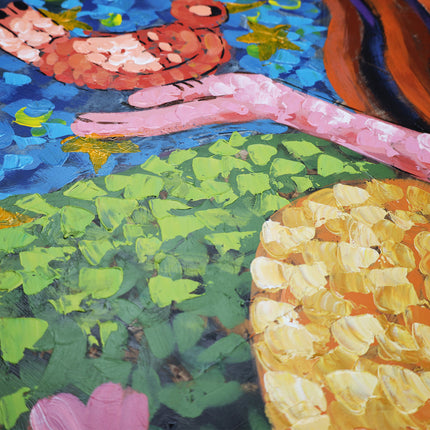 Canvas schilderij 'Vrouw met vogel'