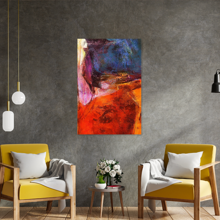 Aluart schilderij 'Abstract rood blauw tinten'