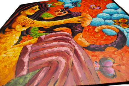 Canvas schilderij 'De charmante vrouw met kat 2.0'