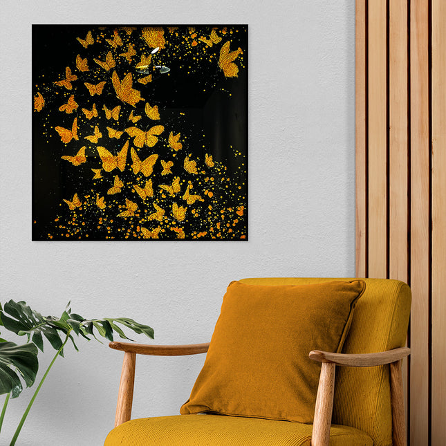 Ingelijste glasschilderij 'Golden Flight'