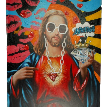 Canvas Handgeschilder 'Hipster Jesus'