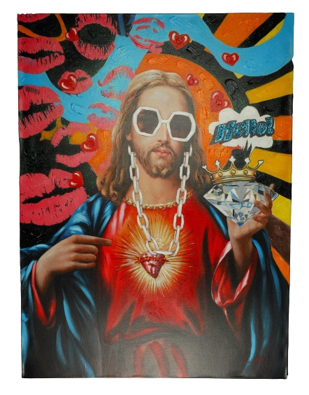 Canvas Handgeschilder 'Hipster Jesus'