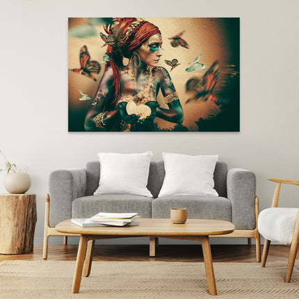 Aluart schilderij 'Woman with butterflies'