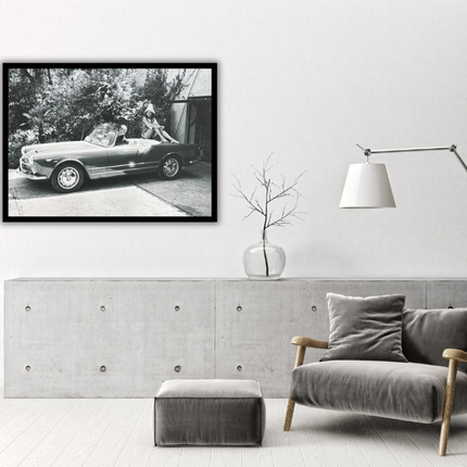 Ingelijste poster 'David Niven in the car'