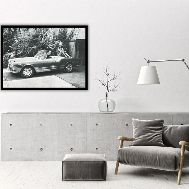 Ingelijste poster 'David Niven in the car'