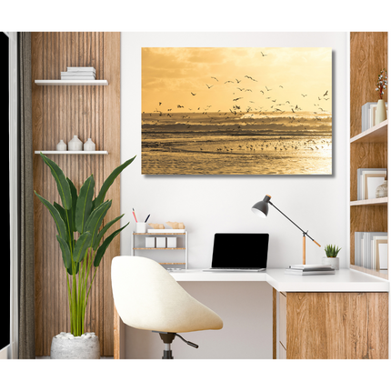 Aluart schilderij 'Zonsondergang met vliegende meeuwen'
