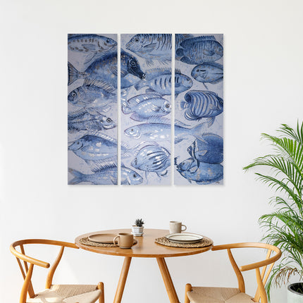 Canvas drieluik schilderij Mondiart 'Oceaan dieren'