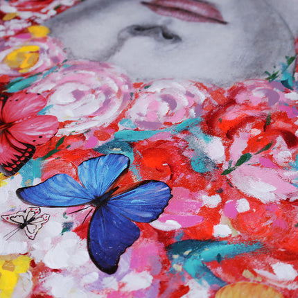 Canvas schilderij Mondiart 'Vrouw met bloemenkrans'