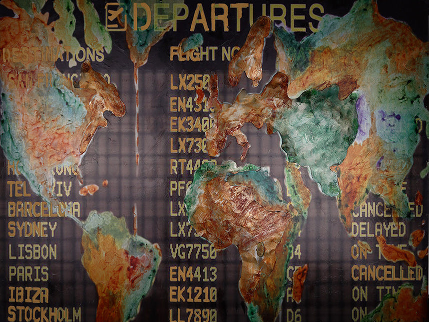 3D Aluminium Volume Schilderij 'Vintage Flight Departures'