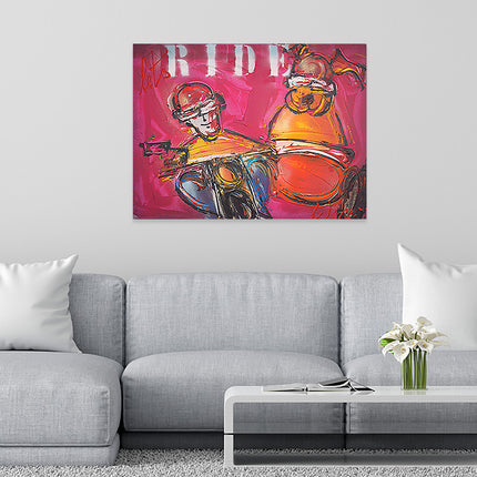Graffiti art 'Man and dog on motorbike'