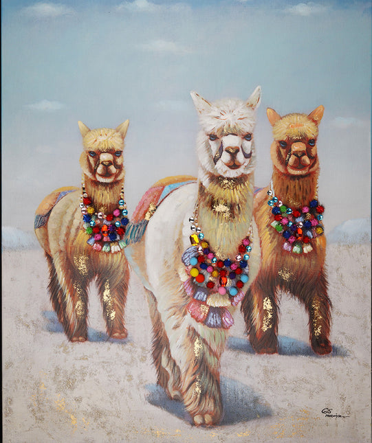 Canvas schilderij 'De drie lama's'
