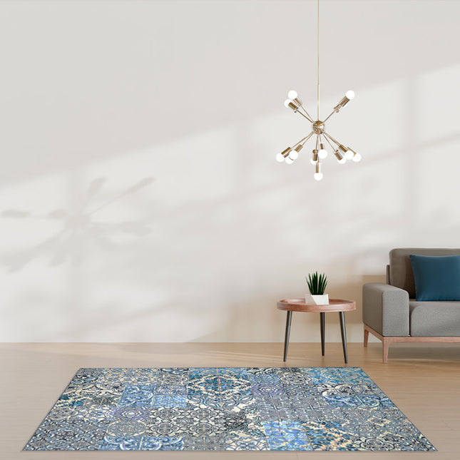 Mondiart Vloerkleed 'Blauw tegelmotief'