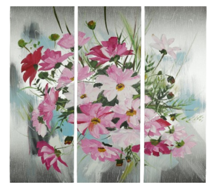 Canvas schilderij 'Drieluik bloemen boeket'