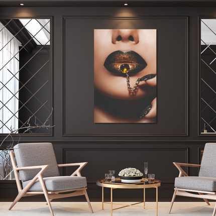 Aluart schilderij 'Golden lips with chain'