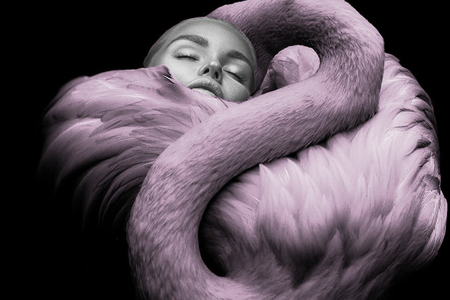 Aluart schilderij 'Vrouw met flamingo'