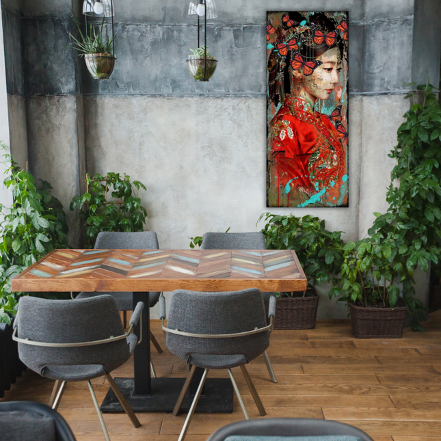 Leather dibond schilderij 'Geisha I'